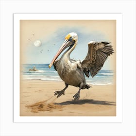 Pelican On The Beach 2 Art Print