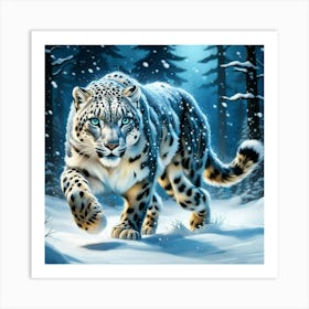Snow Leopard In The Snow Art Print