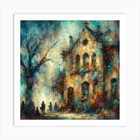 Enigmatic Night: A Mold-Stained Wall in the Style of Schaller and Merriam - A Digital Art Trendsetter's Tribute to Artgerm, Giger, and Beksiński. Art Print