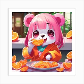 Cute Teddy Bear Eating Oranges Art Print