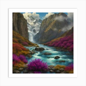 Waterfall In The Mountains Art Print