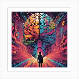 Brain Is Walking Down A Long Path, In The Style Of Bold And Colorful Graphic Design, David , Rainbow Art Print