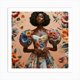 Woman In Floral Dress Art Print