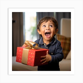 Little Boy With A Present 1 Art Print