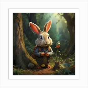 Leonardo Diffusion Xl The Rabbit Found A Lost Little Bird Cart 1 Art Print