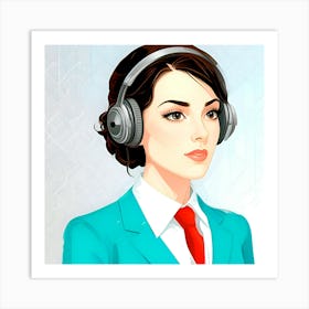 Woman With Headphones Art Print