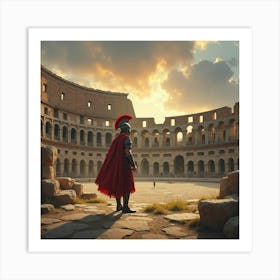 Gladiator In An Ancient Colosseum Under Dramatic Skies, Watercolor Tone 1 1 Art Print