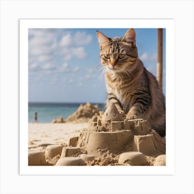 Sand Castle Cat Art Print