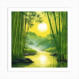 A Stream In A Bamboo Forest At Sun Rise Square Composition 161 Art Print