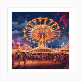 Amusement Park At Night Art Print