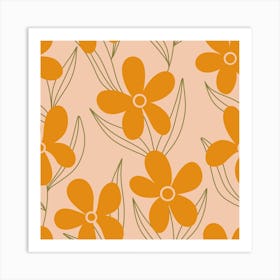 Orange Flowers with Leaves Art Print