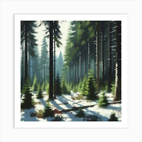 Winter Forest, Acrylic Painting Style Art Print