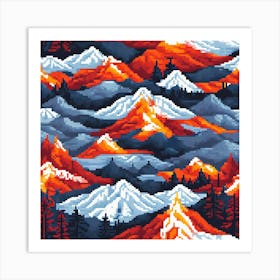 Mountain Landscape Cross Stitch Pattern, A Landscape , Fire And Ice Coexist Representing The Balance Of Facing And Overcoming Adversitie Art Print