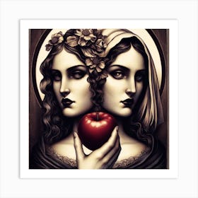 Two Women Holding An Apple 1 Art Print