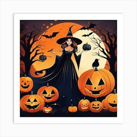 Witch With Pumpkins Art Print