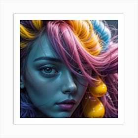 Portrait Of A Girl With Colorful Hair 1 Art Print