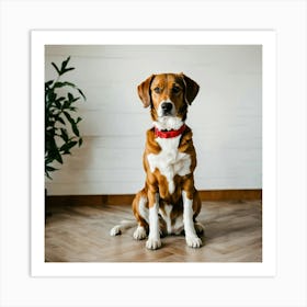 A Photo Of A Dog Sitting On The Floor Art Print