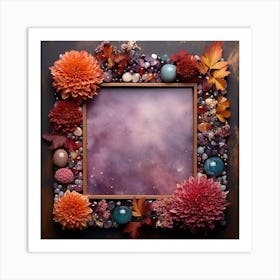 Frame With Autumn Flowers Art Print