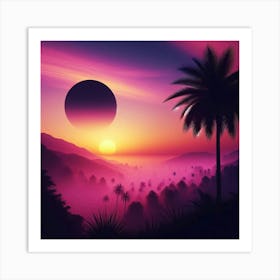 Purple Sunset With Palm Trees Art Print