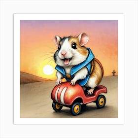 Hamster On A Car Art Print