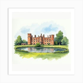 Watercolor Painting Of The Oxburgh Hall In Norfolk, Showcasing Its Moated Structure And Picturesque Setting Art Print