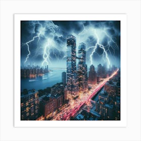 Lightning Over New York City Art Print