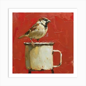 Sparrow In A Cup Art Print