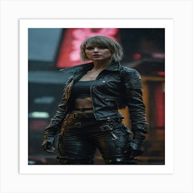 Woman In A Leather Jacket Art Print