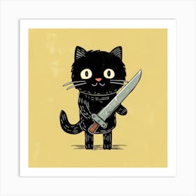 Black Cat With A Knife Art Print