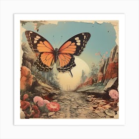 Butterfly In The Desert Vintage Scrapbook 1 Art Print