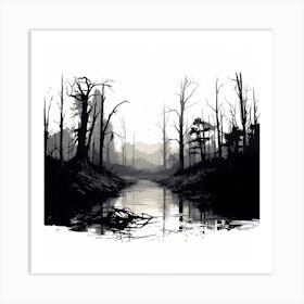 Open Forest Stream Sketch Art Print