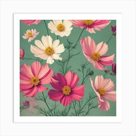 Cosmos Floral Botanical Vintage Poster Flower Art Print Art Print