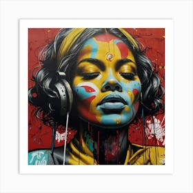 Woman Listening To Music Art Print