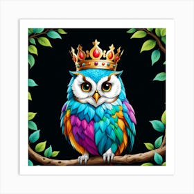 Colorful Owl With Crown Art Print