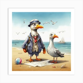 Two Seagulls On The Beach Art Print