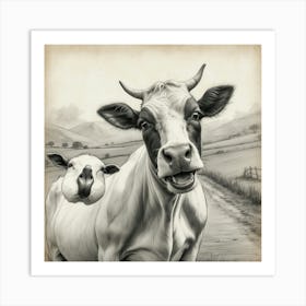 Cow And Sheep Art Print