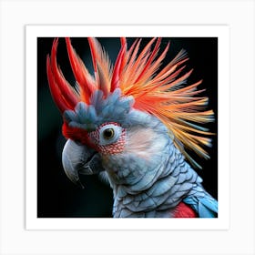 Colorful Parrot On Black Background Art Print