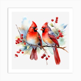 Cardinals On A Branch 3 Art Print