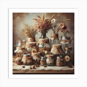 Jars Of Flowers 1 Art Print