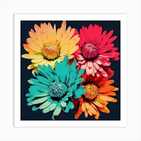 Andy Warhol Style Pop Art Flowers Chrysanthemum 4 Square Art Print
