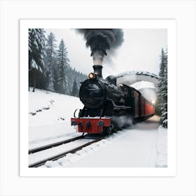 Steam Train In Winter Created using Imagine AI Art Art Print
