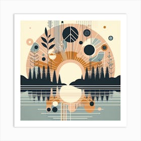 Scandinavian style, Sunrise on the lake 2 Art Print