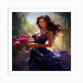 Beautiful Girl With Roses Art Print