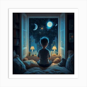 Boy Looking Out Window Art Print