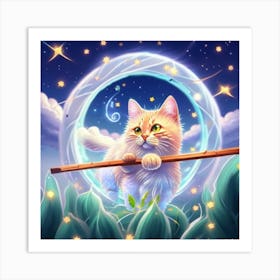 Cat With A Stick Art Print