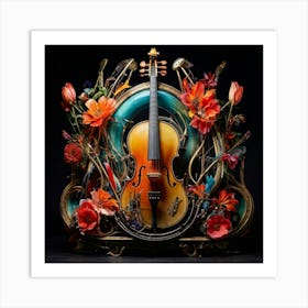 Violin With Flowers Art Print