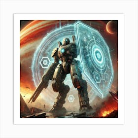 A Sci Fi Depiction Of A Giant Mech Equipped With E Art Print