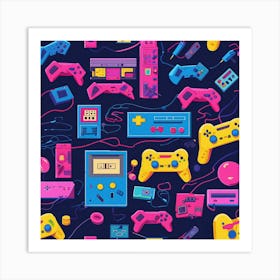 Video Game Controllers 80's Gamer Vibe Art Print