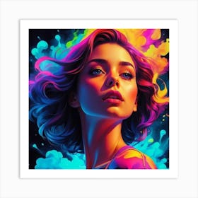 Girl With Colorful Hair Art Print