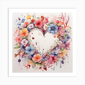 Watercolor Heart Of Flowers 4 Art Print